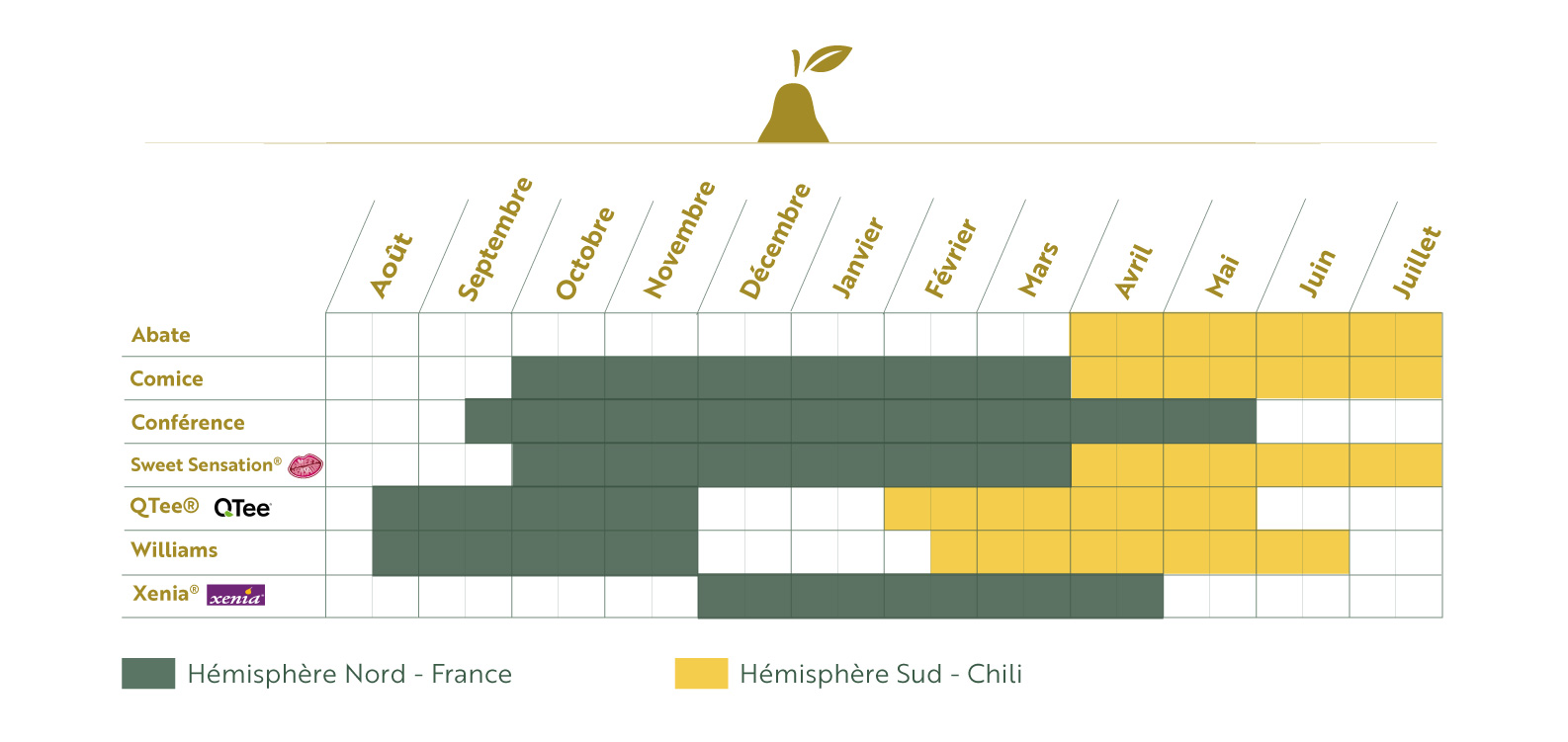 Calendrier de la saison de chaque variété de poires